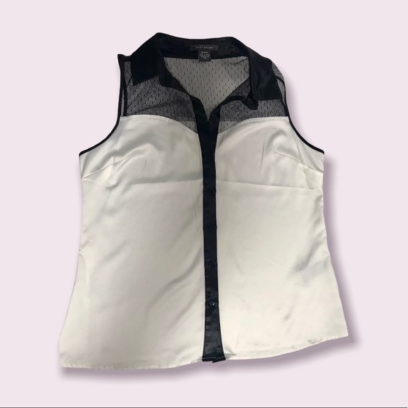 🌟SALE 2/$10.00‼️ SUZY SHIER Women’s White/Black Silk sleeveless blouse size M - Picture 2 of 7